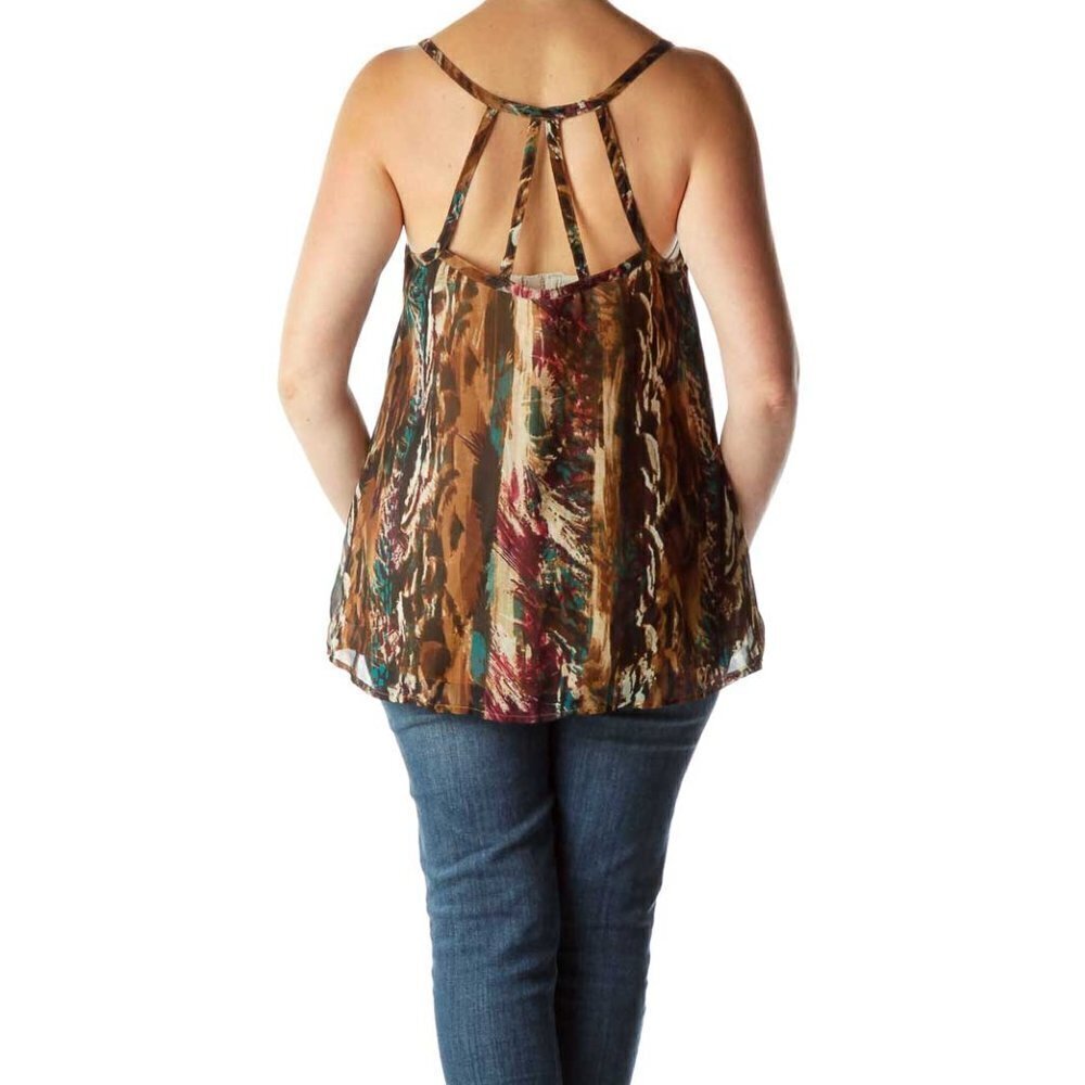 Rock & Republic Brown Print Beaded Detail Sleeveless Blouse - Picture 2 of 3